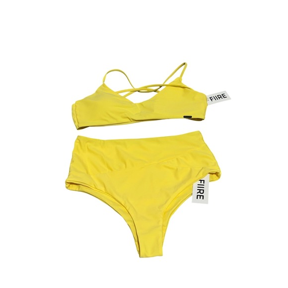 FIIRE Other - FIIRE Yellow High Waisted Bikini Set Strappy Back Two Piece Swimsuit Small NEW